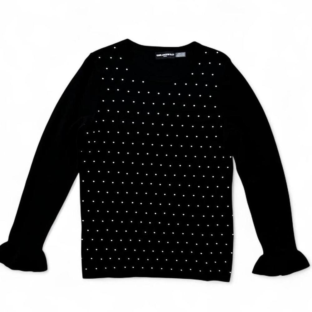 Karl Lagerfeld Paris Black Pearl Sweater Crewneck Knit Minimal Chic Women’s M - Picture 2 of 6